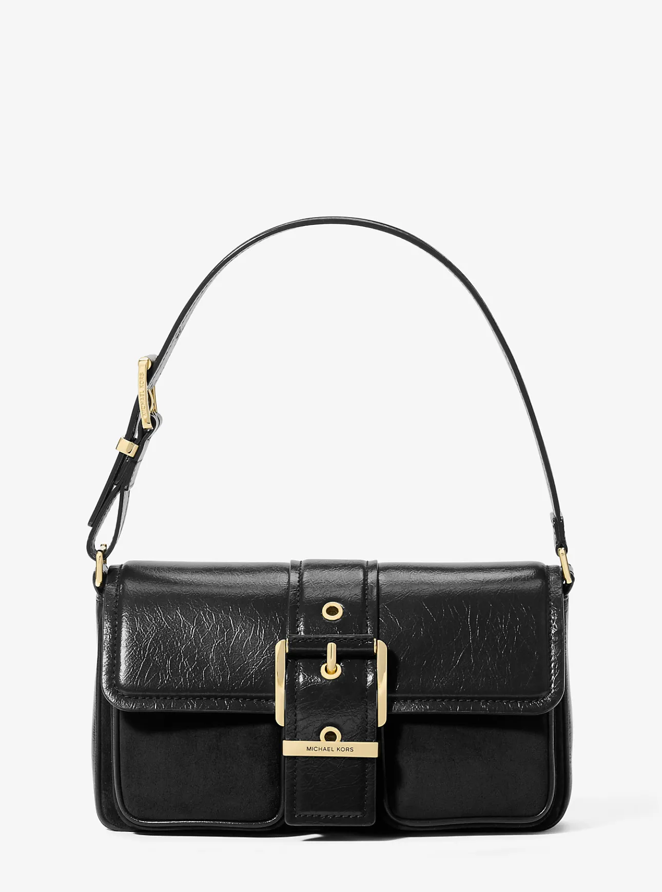 Colby Medium Crackled Leather and Suede Shoulder Bag