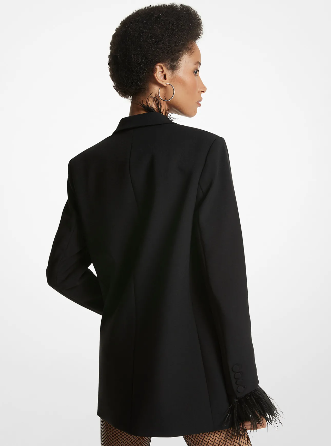 Feather Trim Crepe Boyfriend Blazer