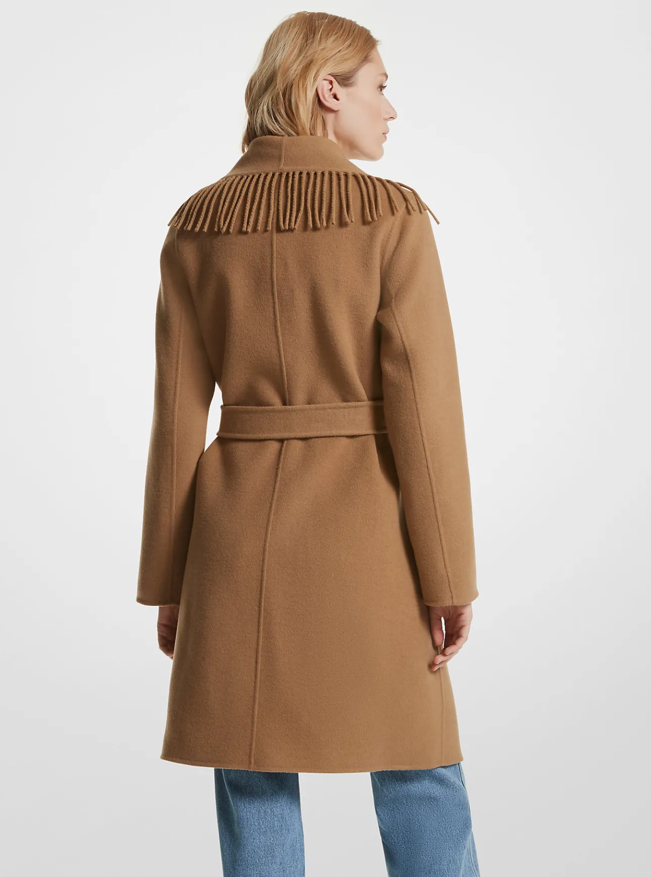 Fringe Wool Blend Belted Coat