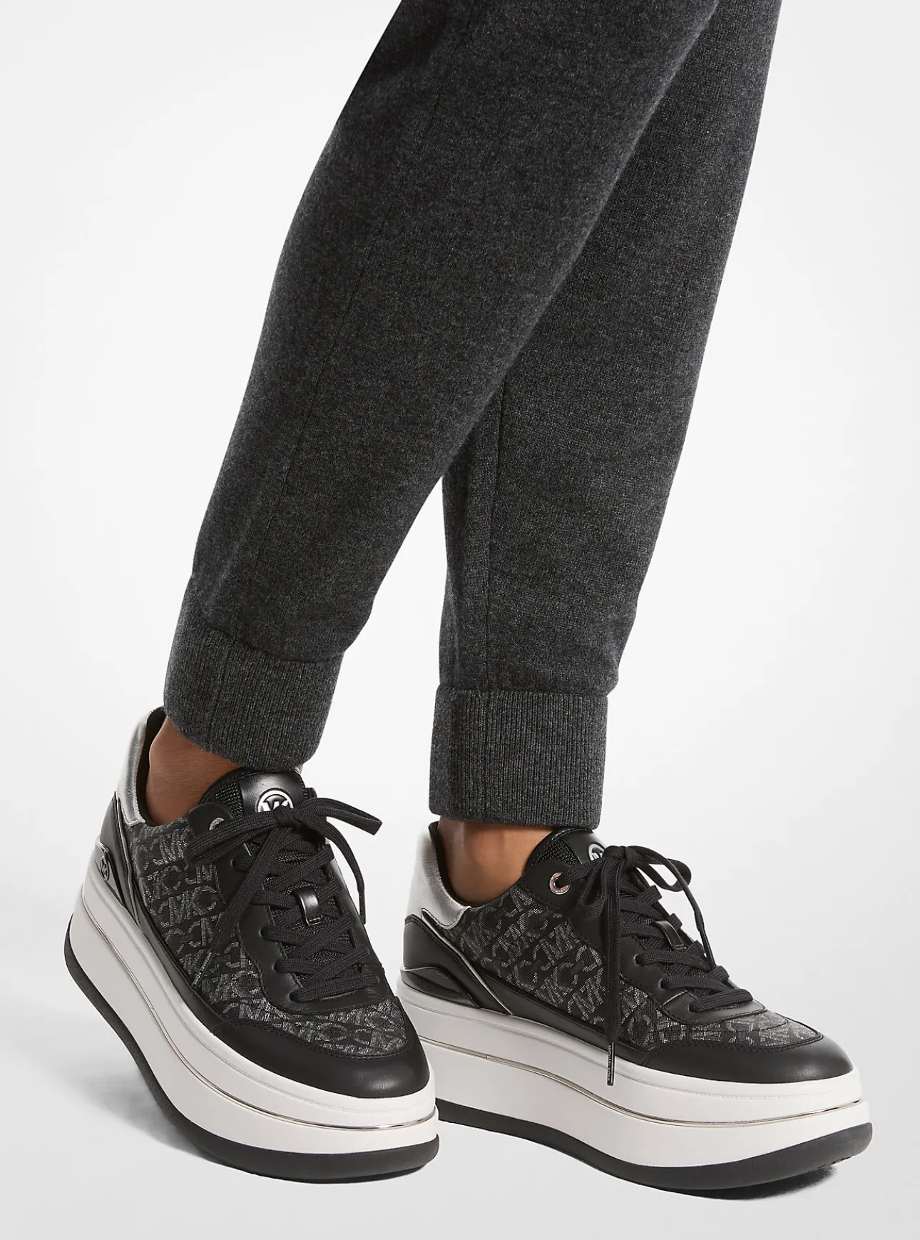 Hayes Metallic Empire Monogram and Leather Trainer