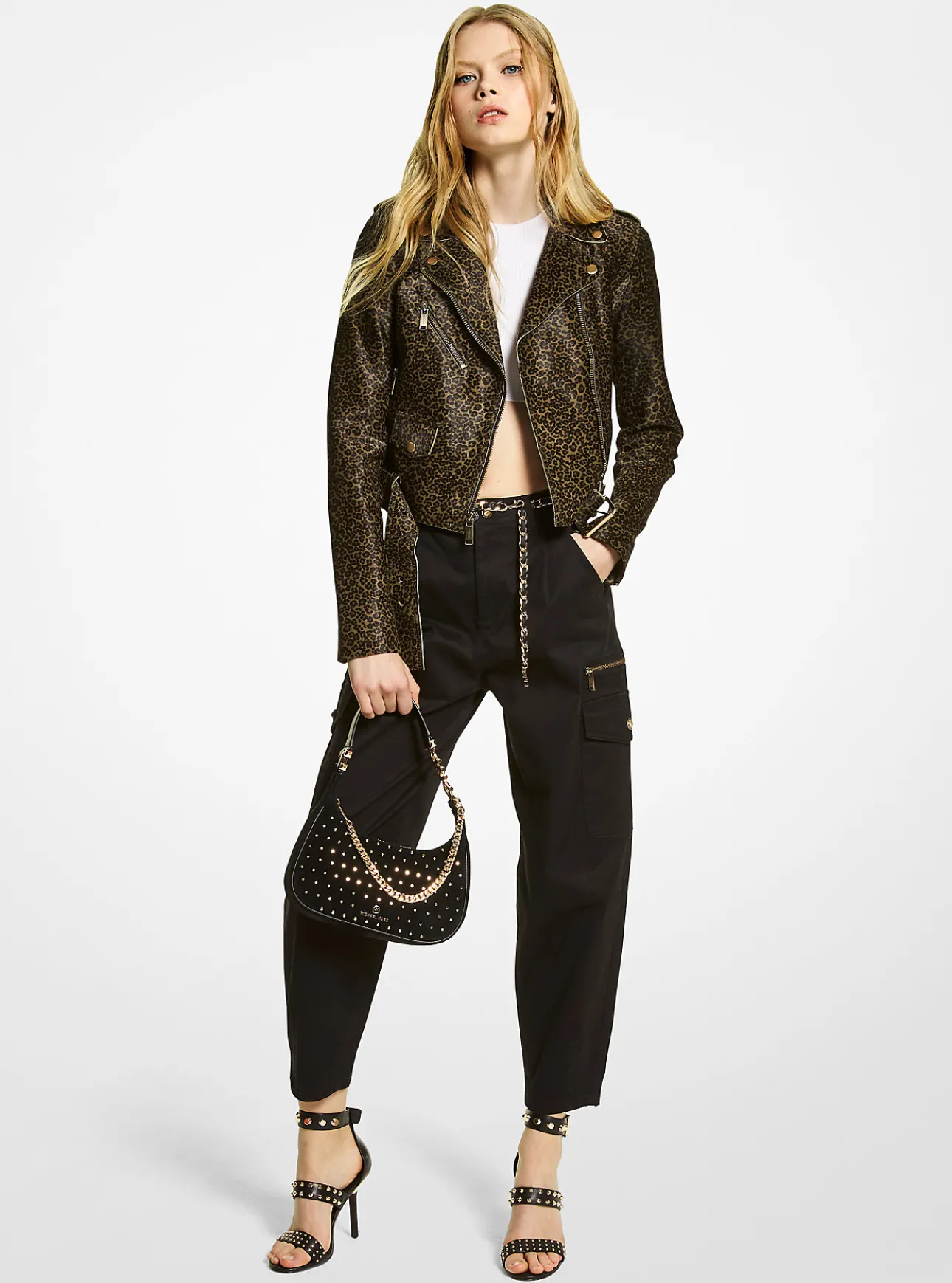 Leopard Print Calf Hair Moto Jacket