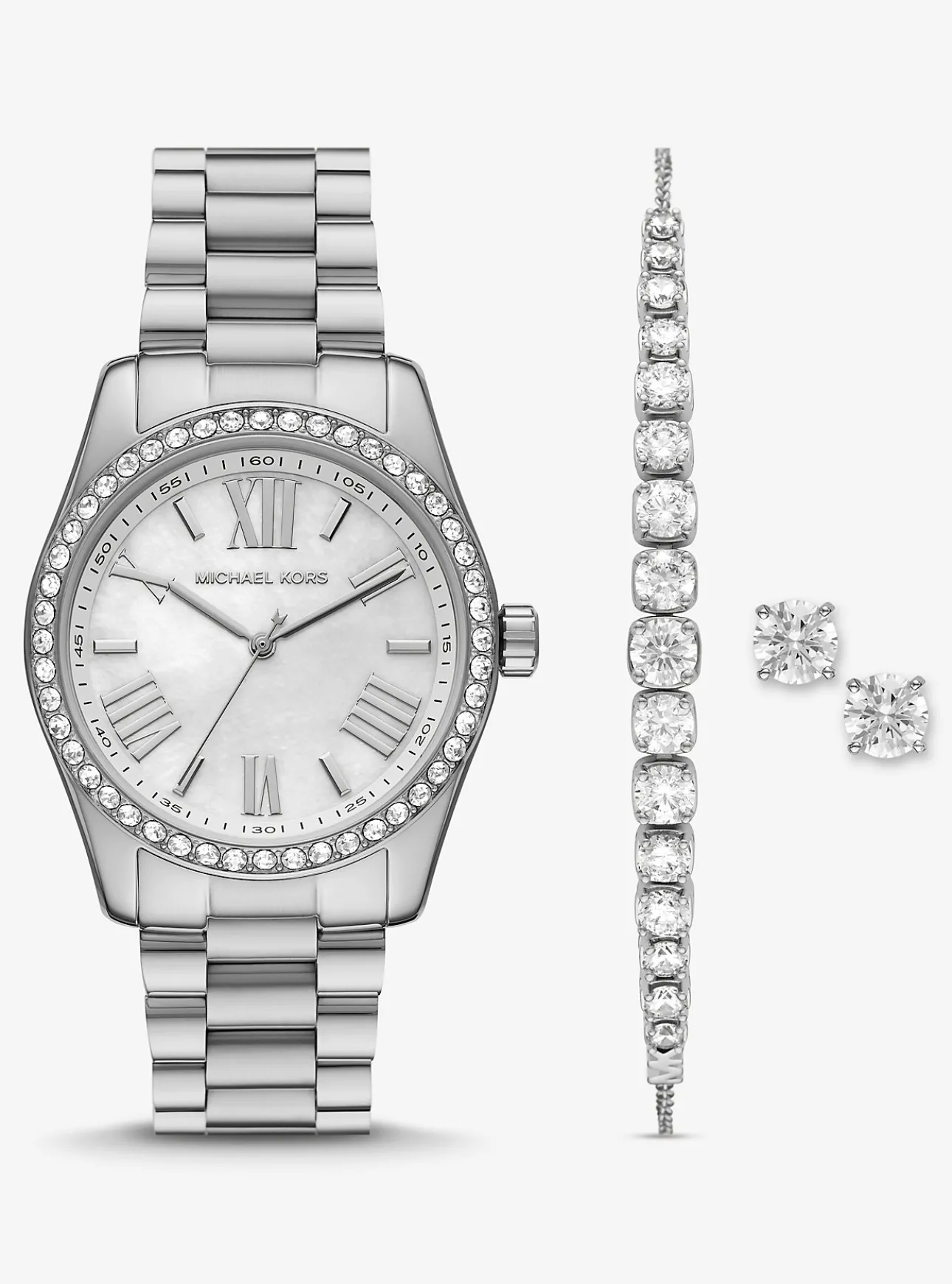 Lexington Pavé Silver-Tone Watch and Bracelet Set