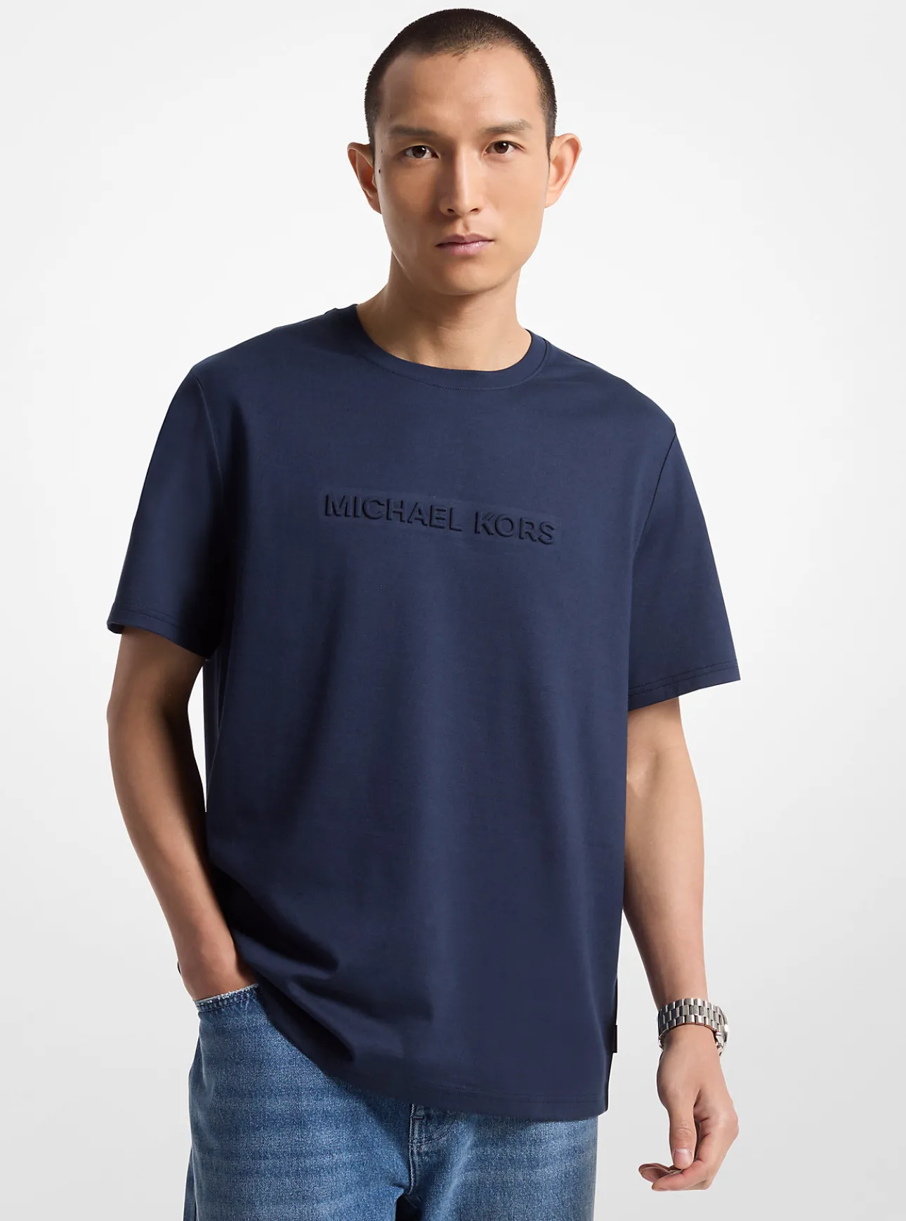 Logo Embossed Cotton T-Shirt