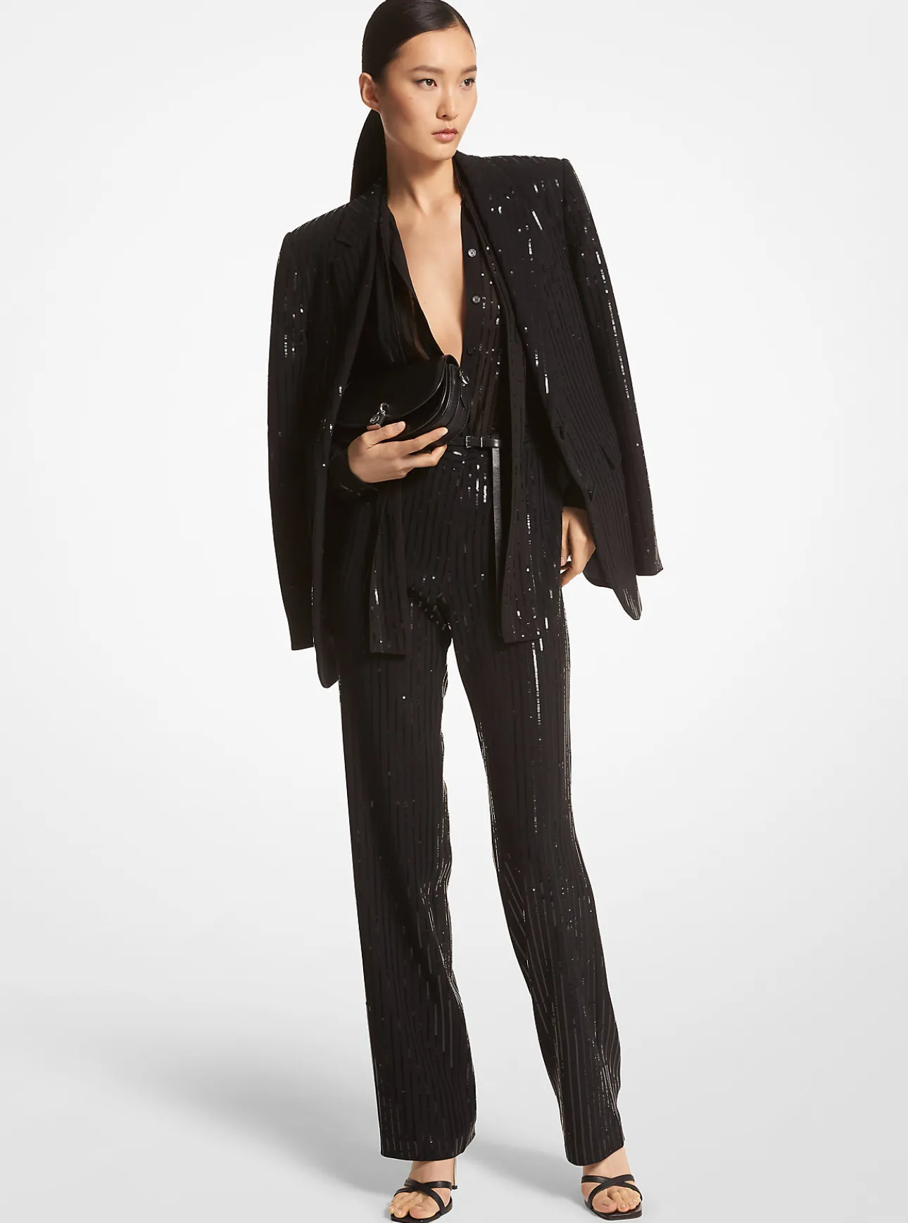 Pinstripe Sequined Crepe Boyfriend Blazer