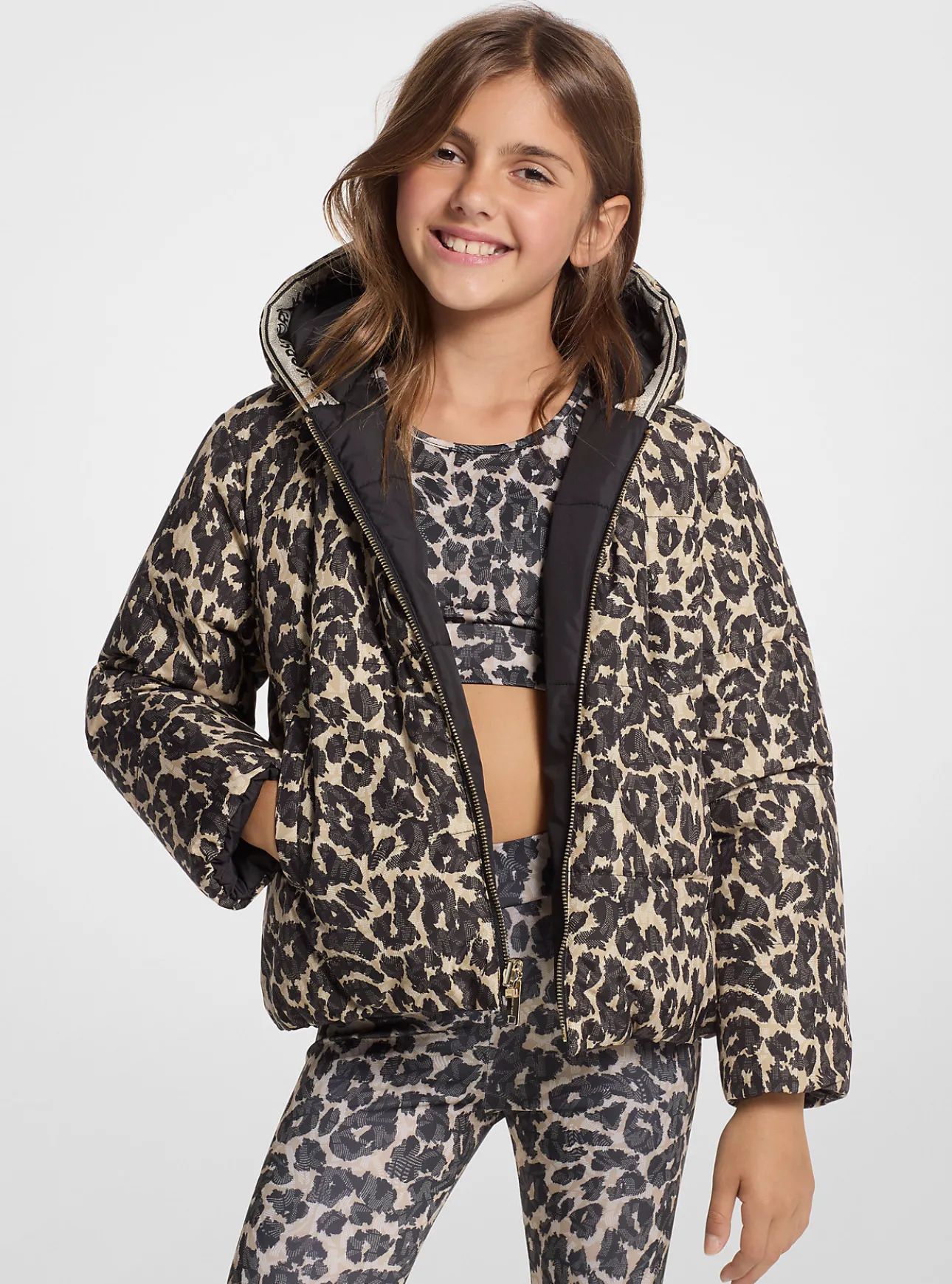 Reversible Leopard Logo Puffer Jacket