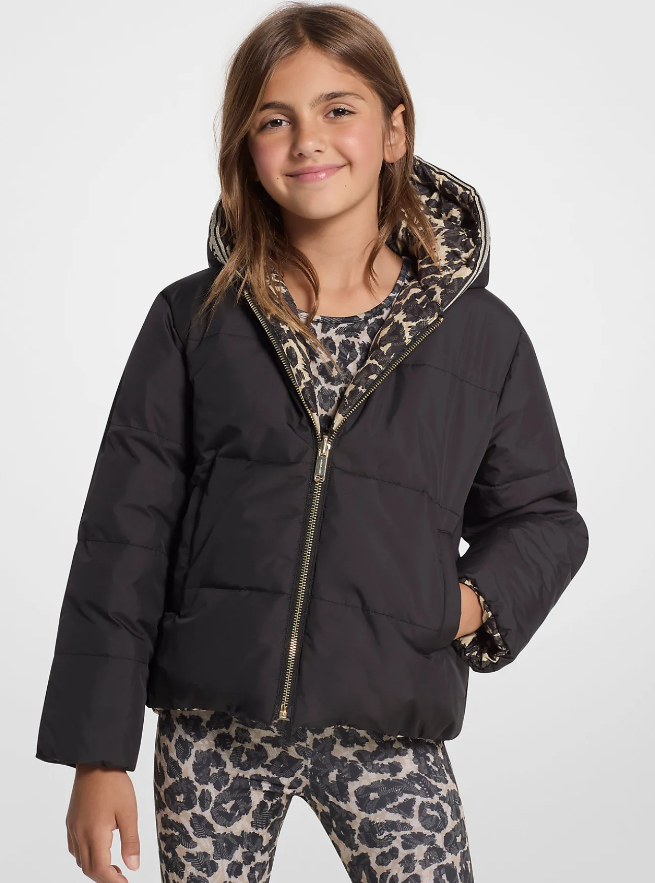 Reversible Leopard Logo Puffer Jacket