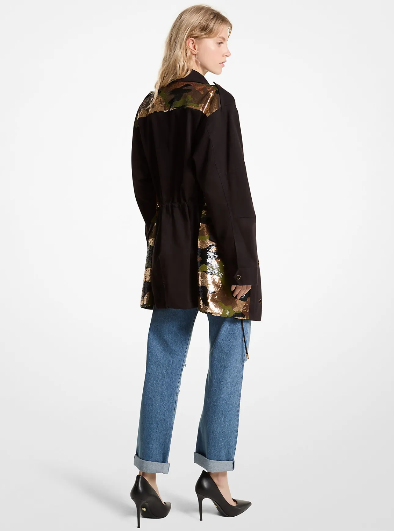 Sequined Camouflage Stretch Organic Cotton Anorak