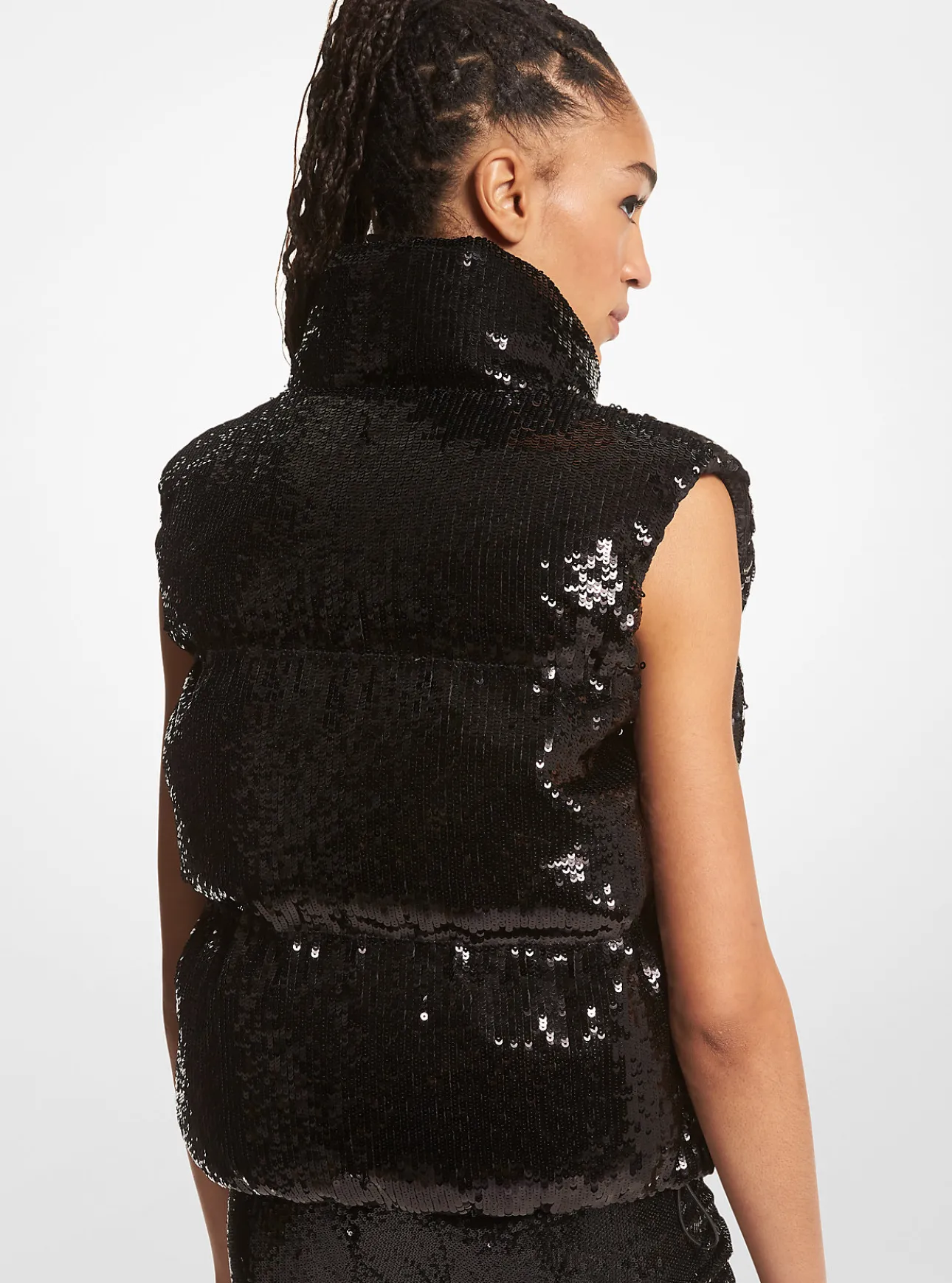 Sequined Ciré Quilted Puffer Vest