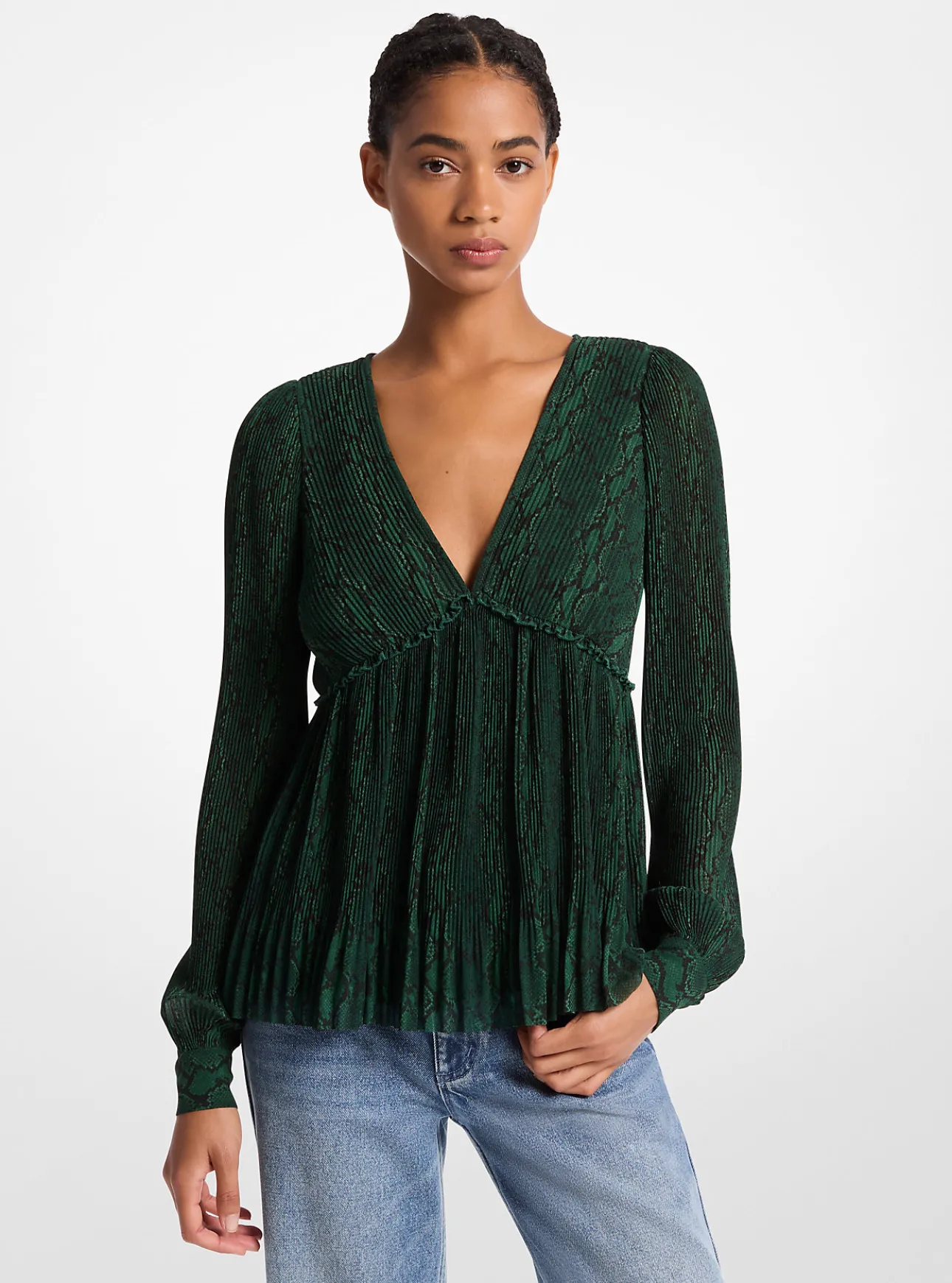 Snake Print Georgette Pleated Top