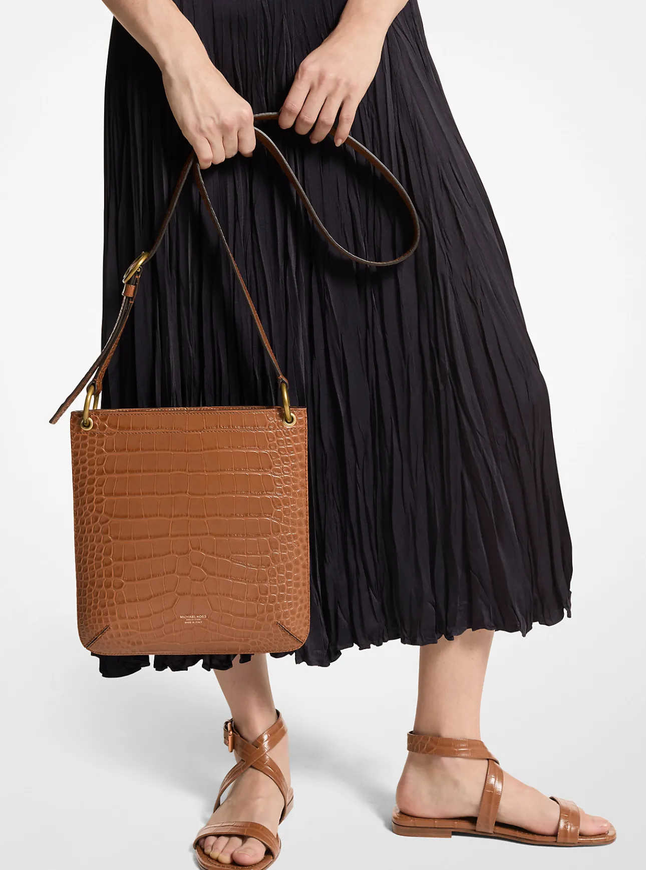 Tate Small Crocodile Embossed Patent Leather Crossbody Bag